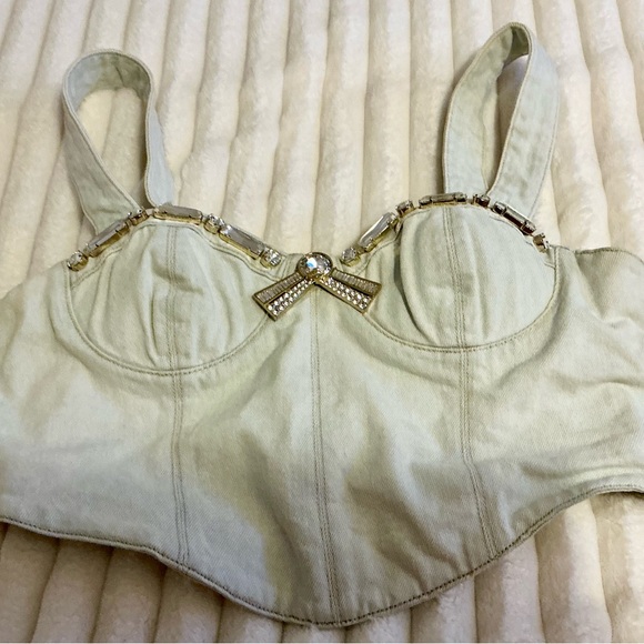 AREA Cream Bustier with Jewel Accents
